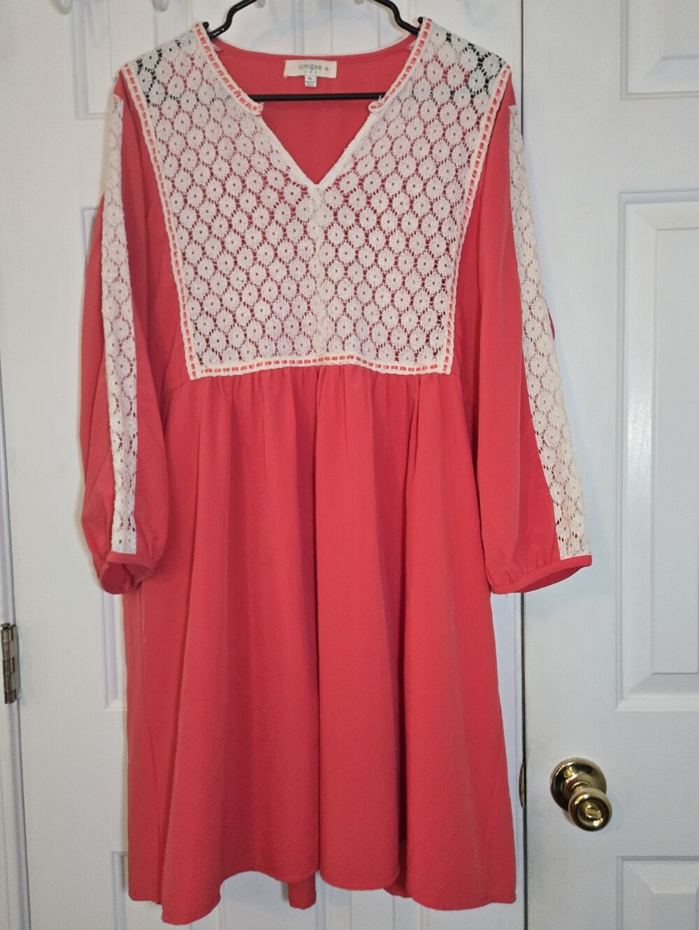 Umgee Coral Tunic White Lace Yoke Flowy Cottagecore Size 1XL